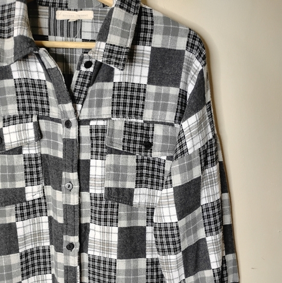 Gilded Intent Patchwork Fringe Flannel Shirt Small | Western Cowgirl Fall Casual - Picture 3 of 8